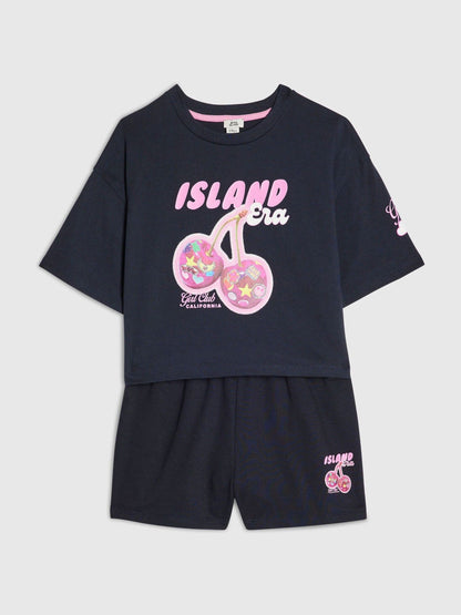 Dsiney Kidz - River Island Blue Island Era Cherry T-Shirt & Short Set image 3