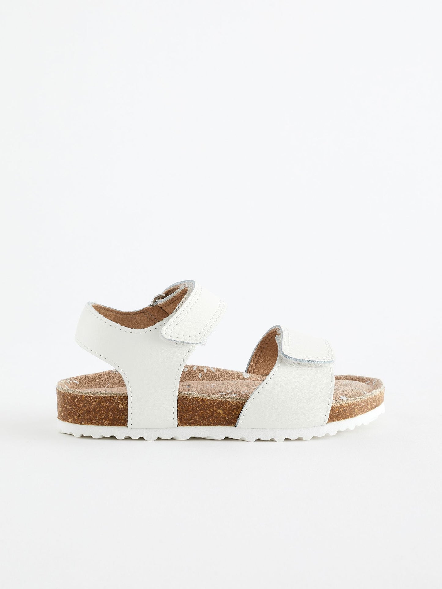 White Leather Wide Fit (G) Touch Fastening Corkbed Sandals image 3