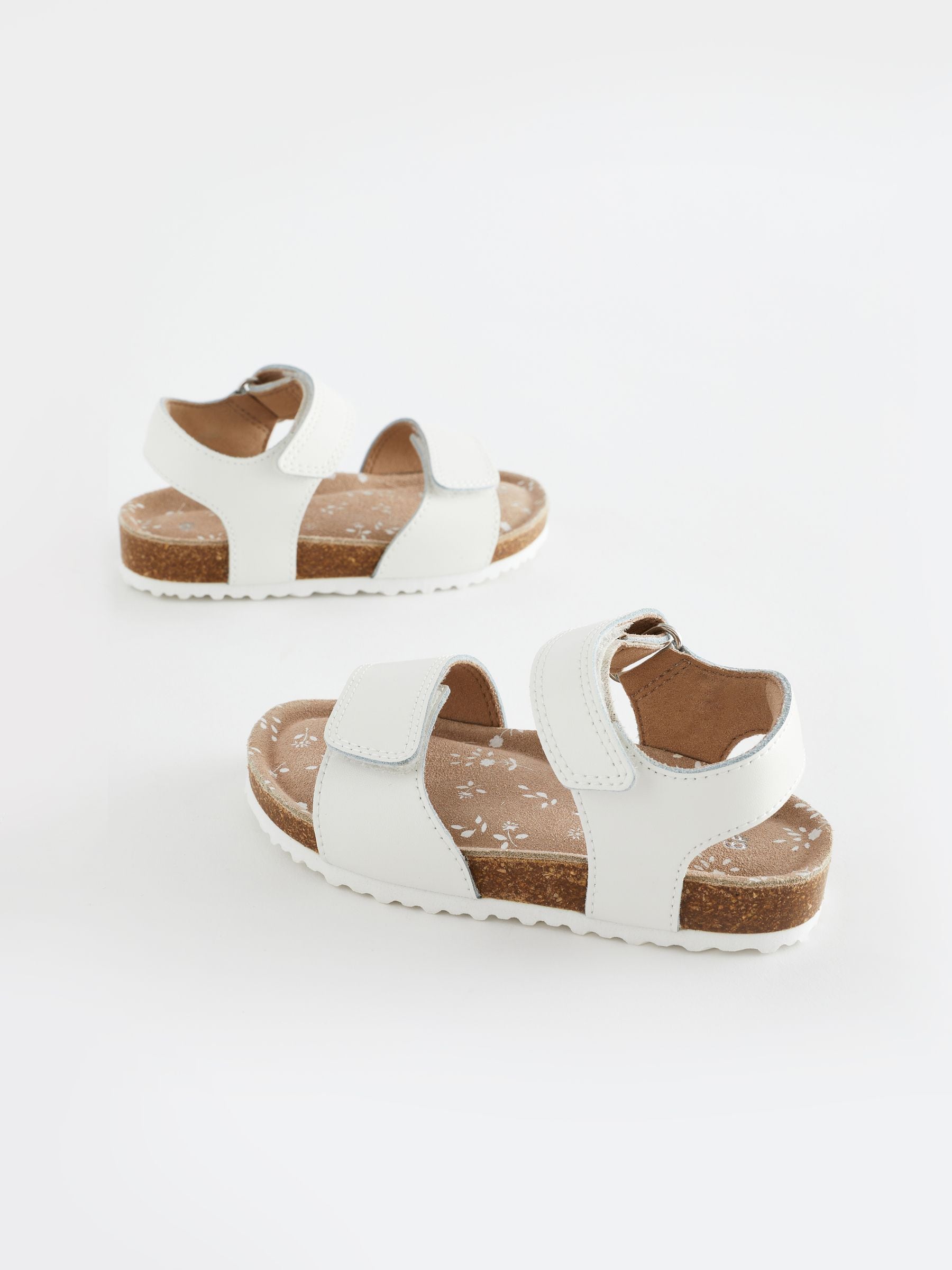 White Leather Wide Fit (G) Touch Fastening Corkbed Sandals image 7