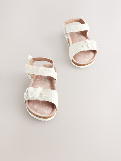 White Glitter Occasion Butterfly Standard Fit (F) Touch Fastening Corkbed Sandals image 1