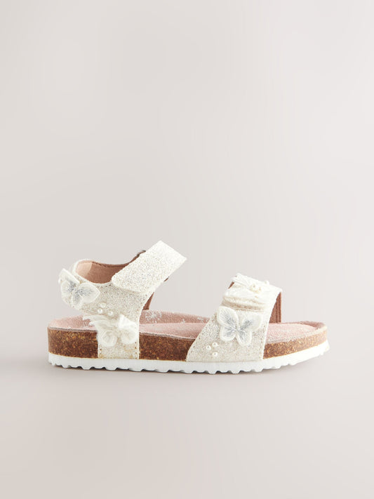White Glitter Occasion Butterfly Standard Fit (F) Touch Fastening Corkbed Sandals image 2
