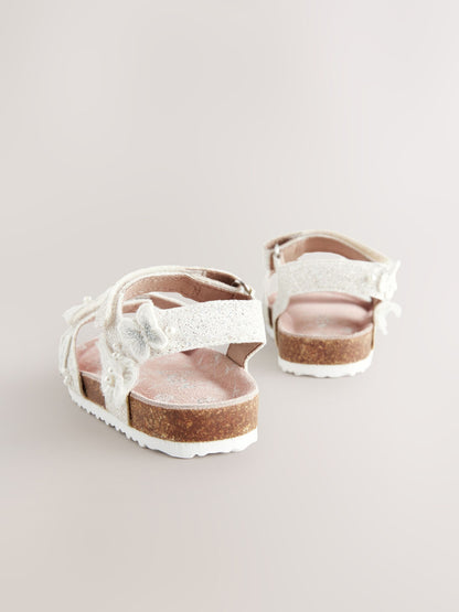 White Glitter Occasion Butterfly Standard Fit (F) Touch Fastening Corkbed Sandals image 4