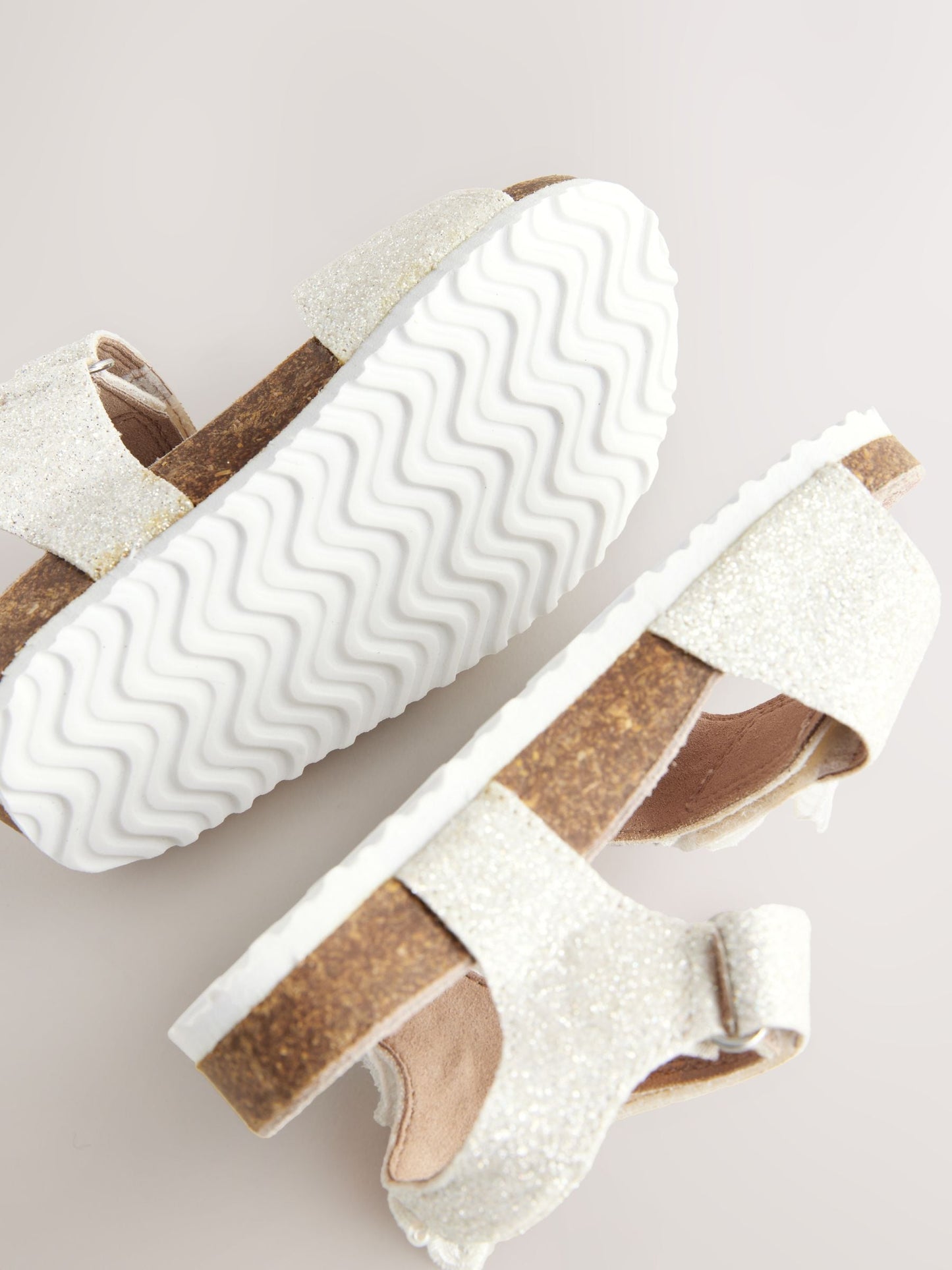 White Glitter Occasion Butterfly Standard Fit (F) Touch Fastening Corkbed Sandals image 5