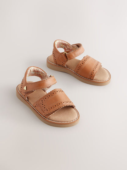 Tan Brown Leather Brogue Touch Fastening Sandals image 3
