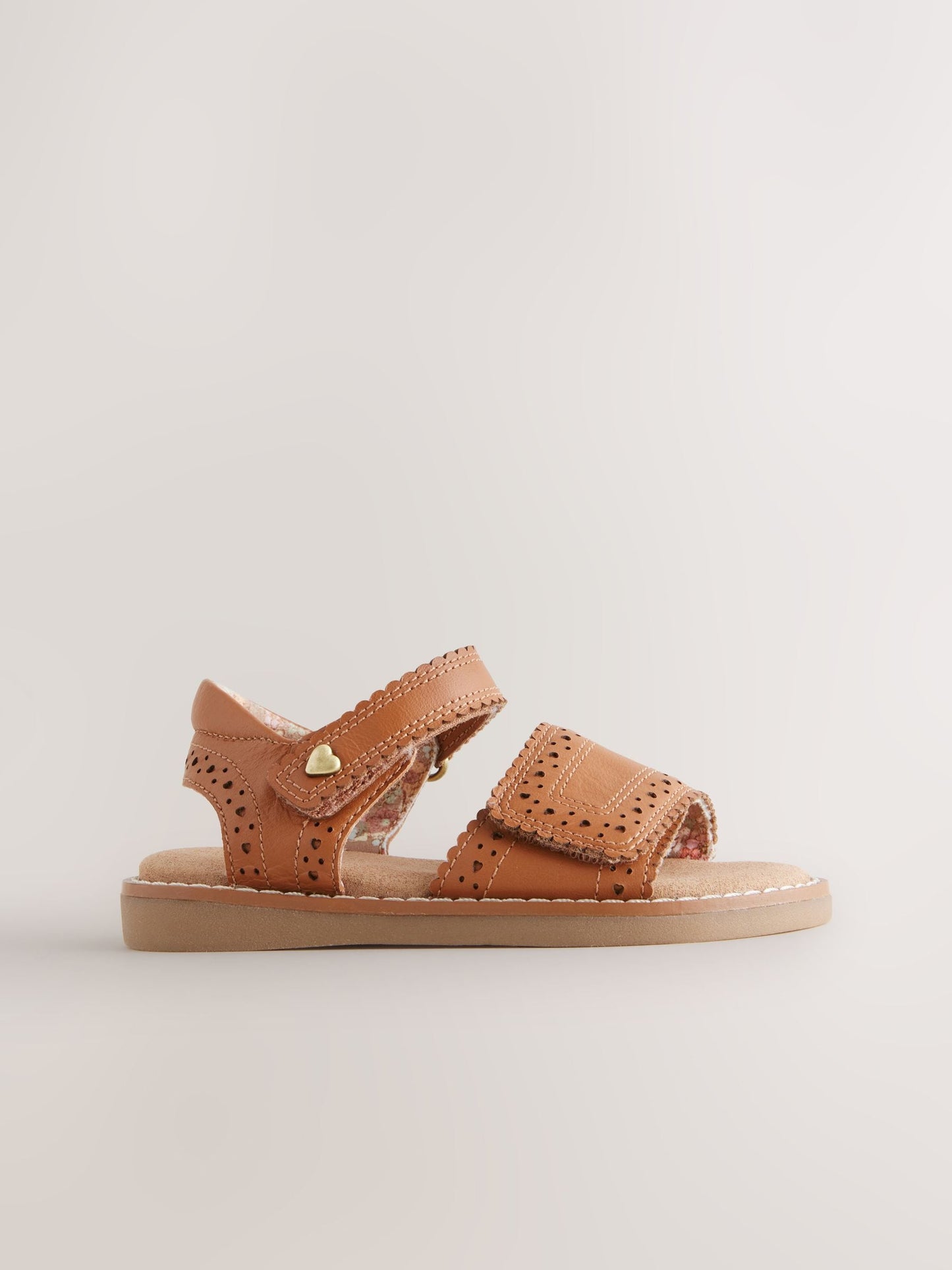 Tan Brown Leather Brogue Touch Fastening Sandals image 4