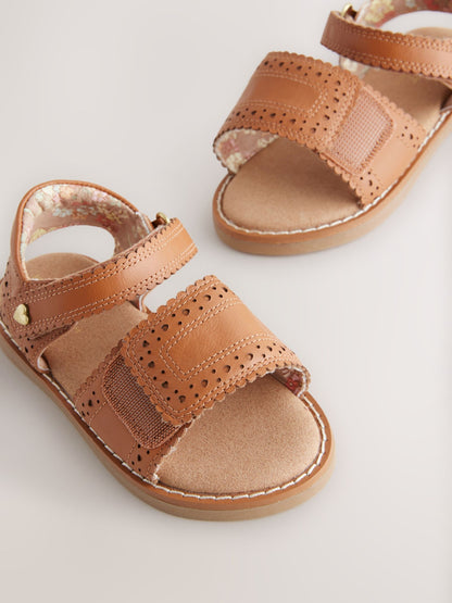 Tan Brown Leather Brogue Touch Fastening Sandals image 5