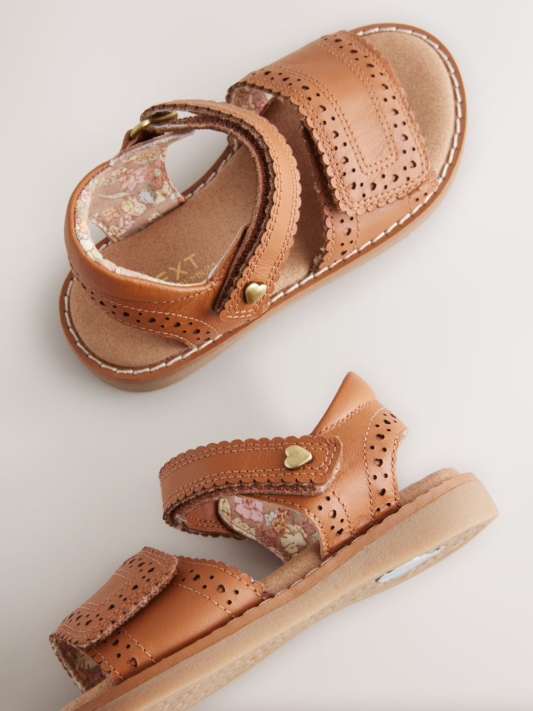 Tan Brown Leather Brogue Touch Fastening Sandals image 6
