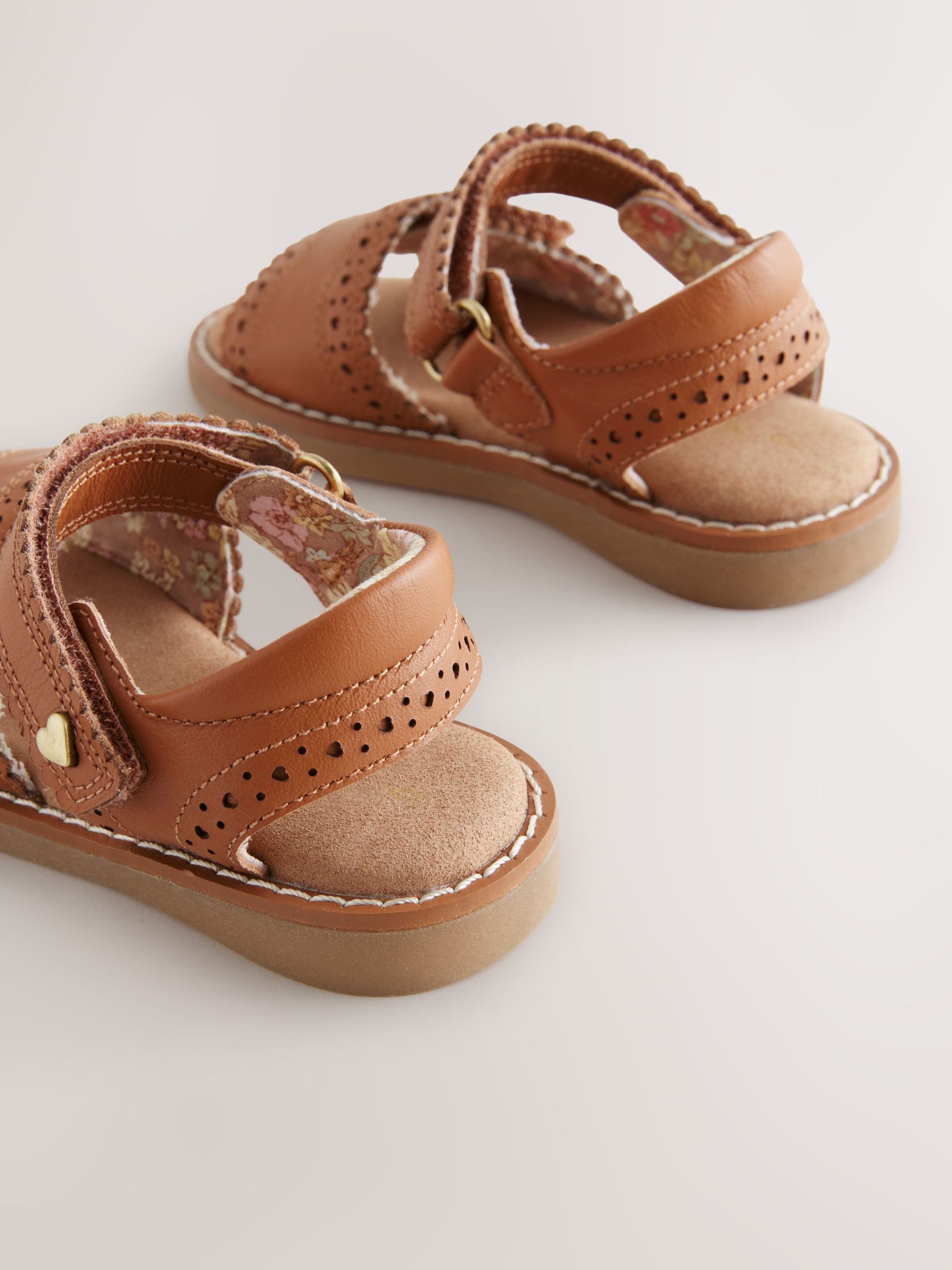 Tan Brown Leather Brogue Touch Fastening Sandals image 7
