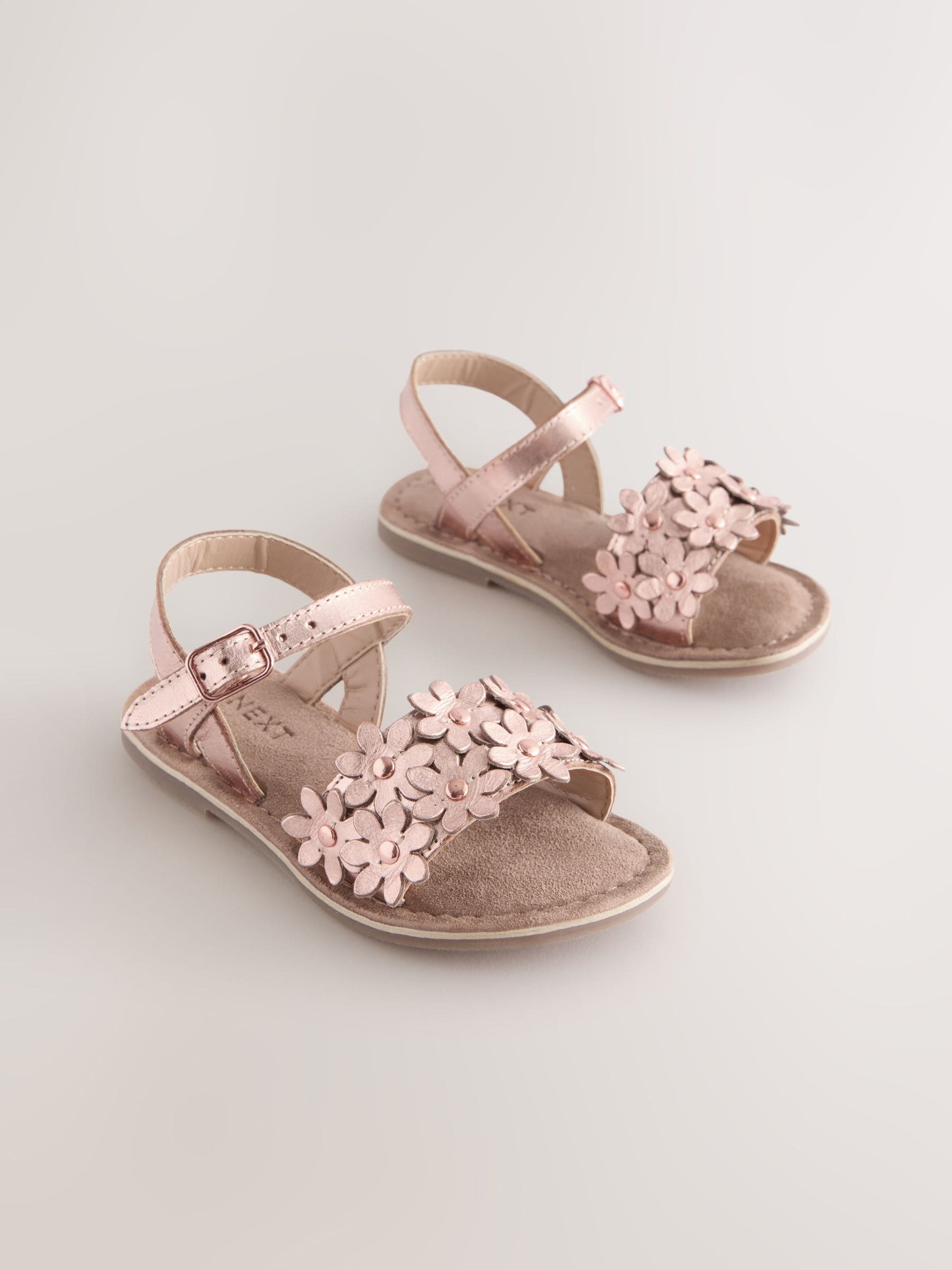 Pink/Tan Leather Flower Sandals image 1