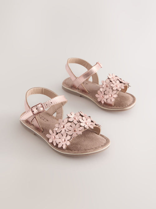 Pink/Tan Leather Flower Sandals image 1