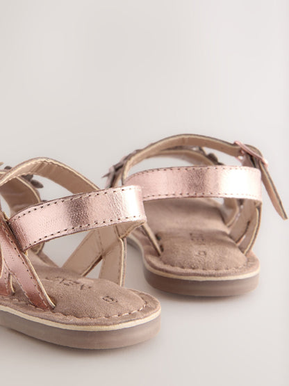 Pink/Tan Leather Flower Sandals image 5