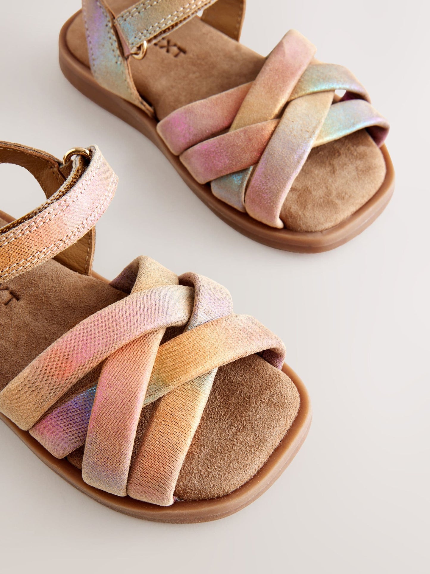 Multi Metallic Standard Fit (F) Leather Woven Sandals With Touch Fastening image 3