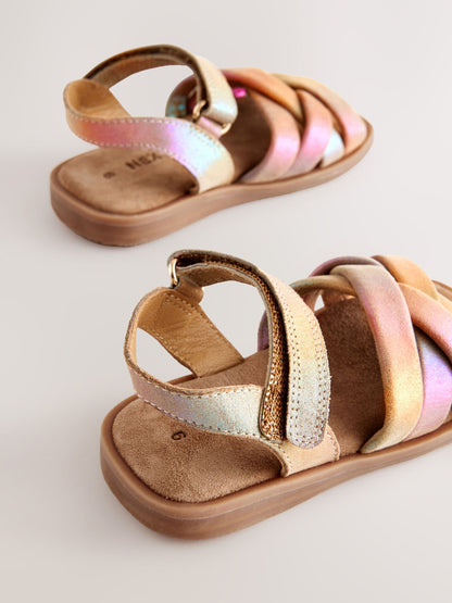 Multi Metallic Standard Fit (F) Leather Woven Sandals With Touch Fastening image 4