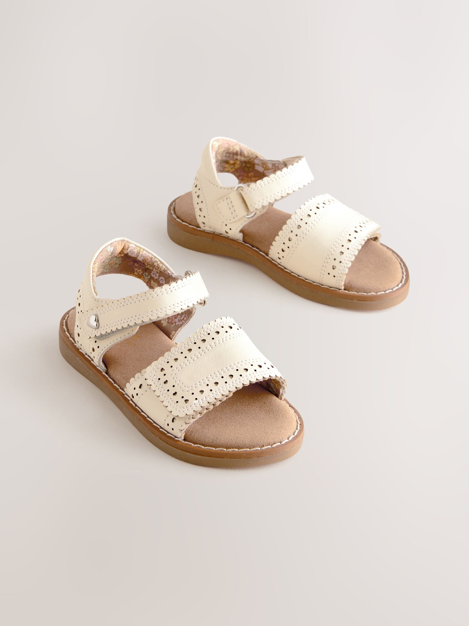 White Leather Brogue Touch Fastening Sandals image 1