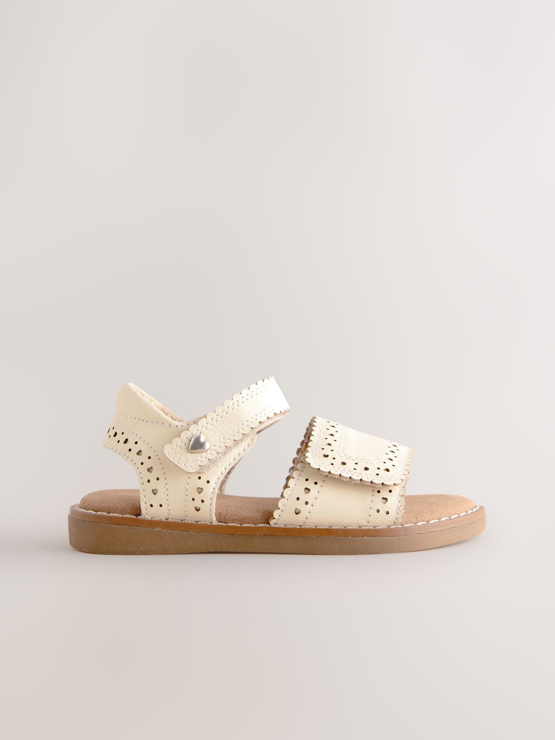 White Leather Brogue Touch Fastening Sandals image 2