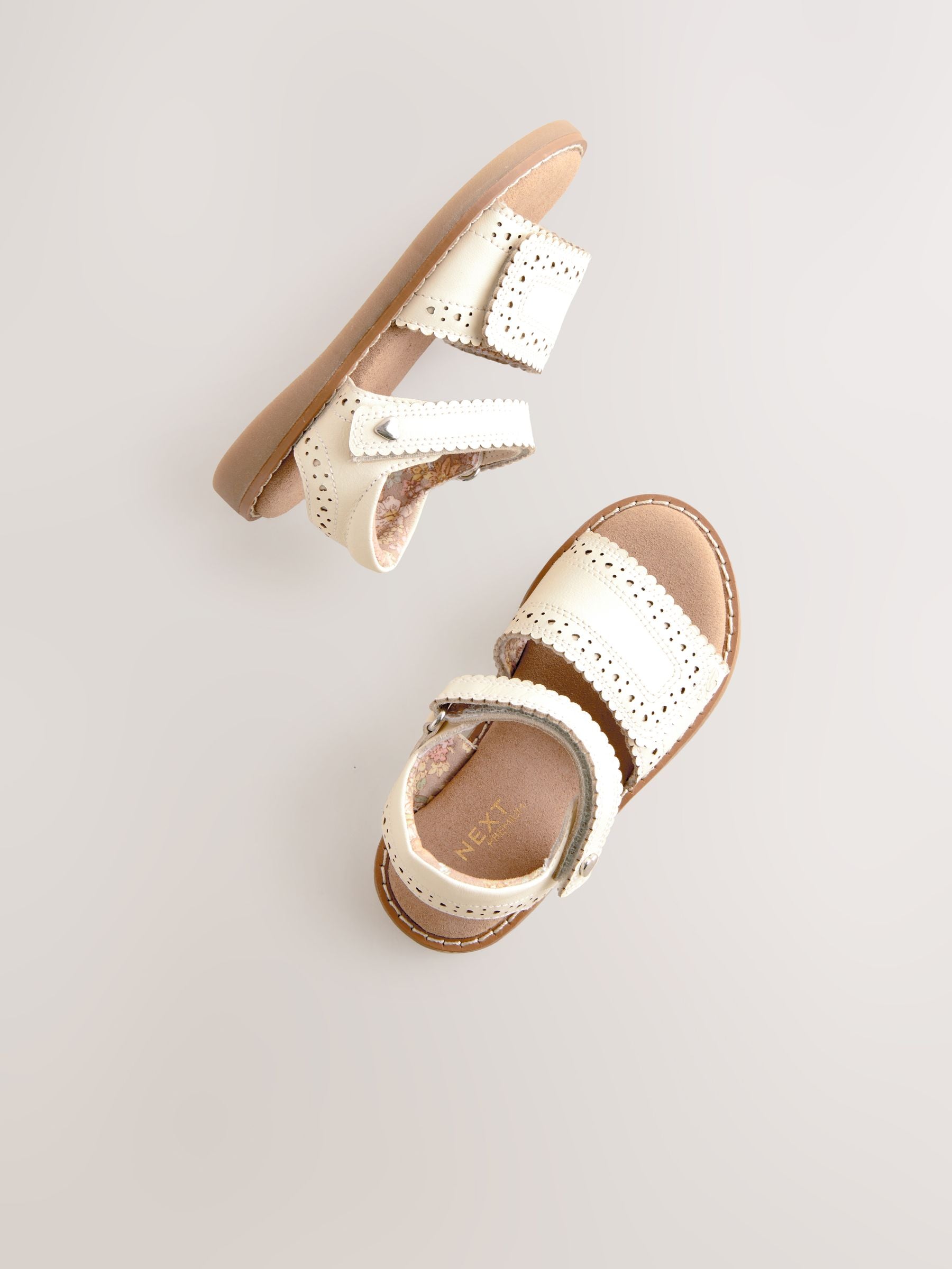 White Leather Brogue Touch Fastening Sandals image 3