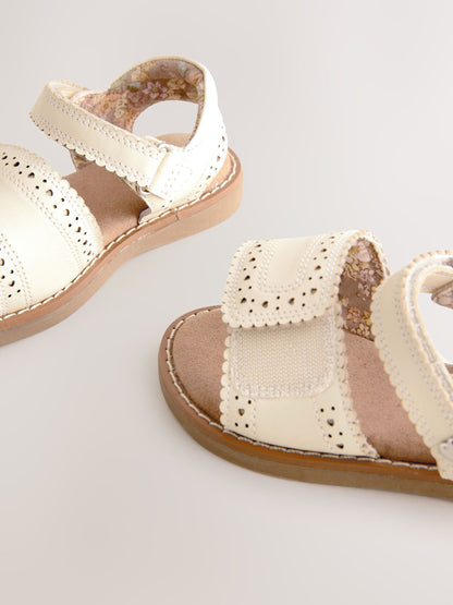 White Leather Brogue Touch Fastening Sandals image 4