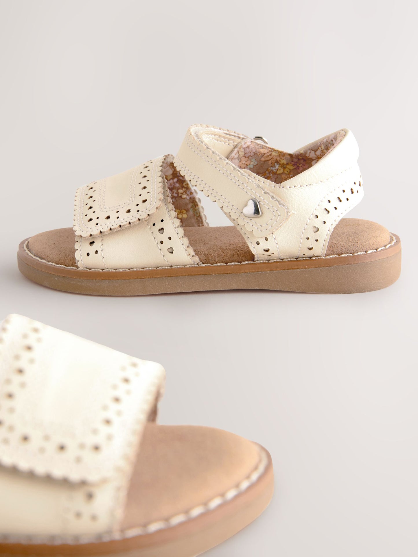 White Leather Brogue Touch Fastening Sandals image 5