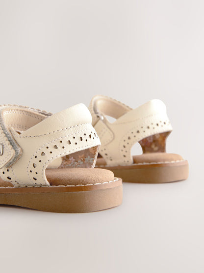 White Leather Brogue Touch Fastening Sandals image 6