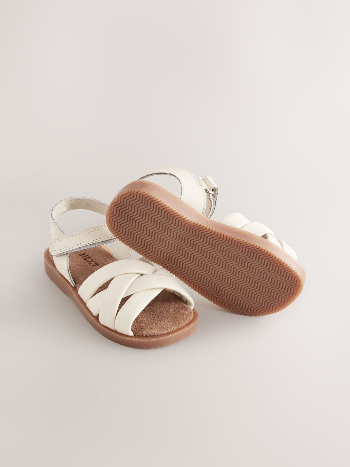 White Standard Fit (F) Leather Woven Sandals With Touch Fastening image 5