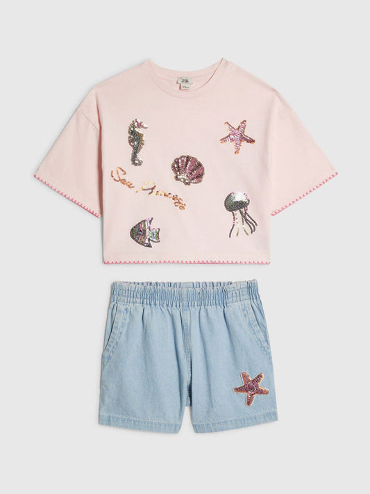 Dsiney Kidz - River Island Blue Sealife T-Shirt & Pull On Short Set image 1