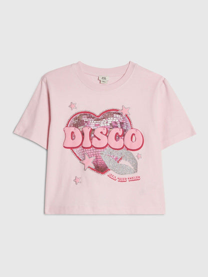 Dsiney Kidz - River Island Pink Disco All The Time Crop T-Shirt image 1