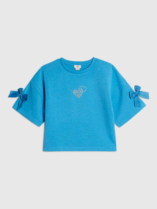 Dsiney Kidz - River Island Blue Premium Bow Boxy T-Shirt image 1