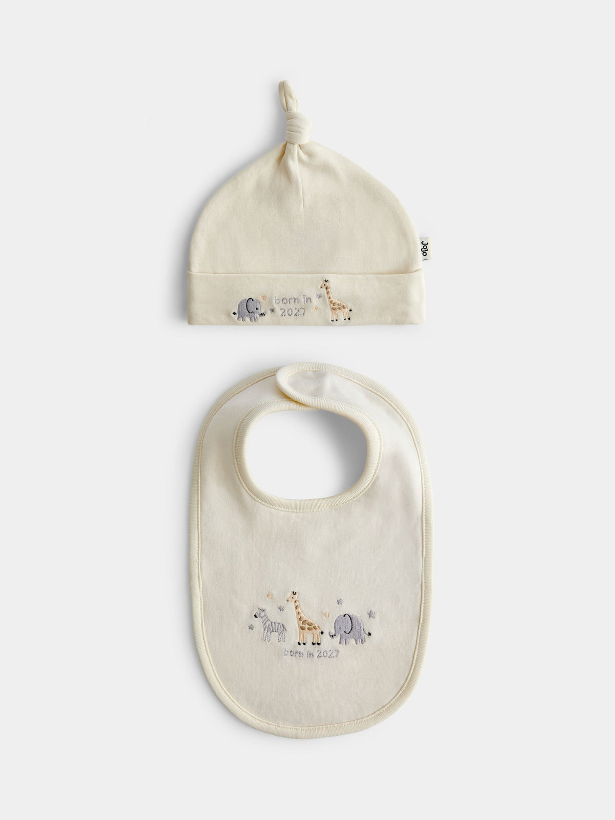 JoJo Maman Bébé Cream Safari Born in 2027 Hat & Bib Set - image 1