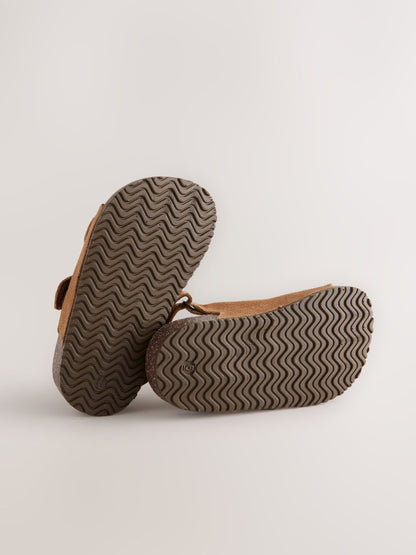 Tan Brown Wide Fit (G) Suede Leather Double Buckle Cushioned Footbed Sandals image 4