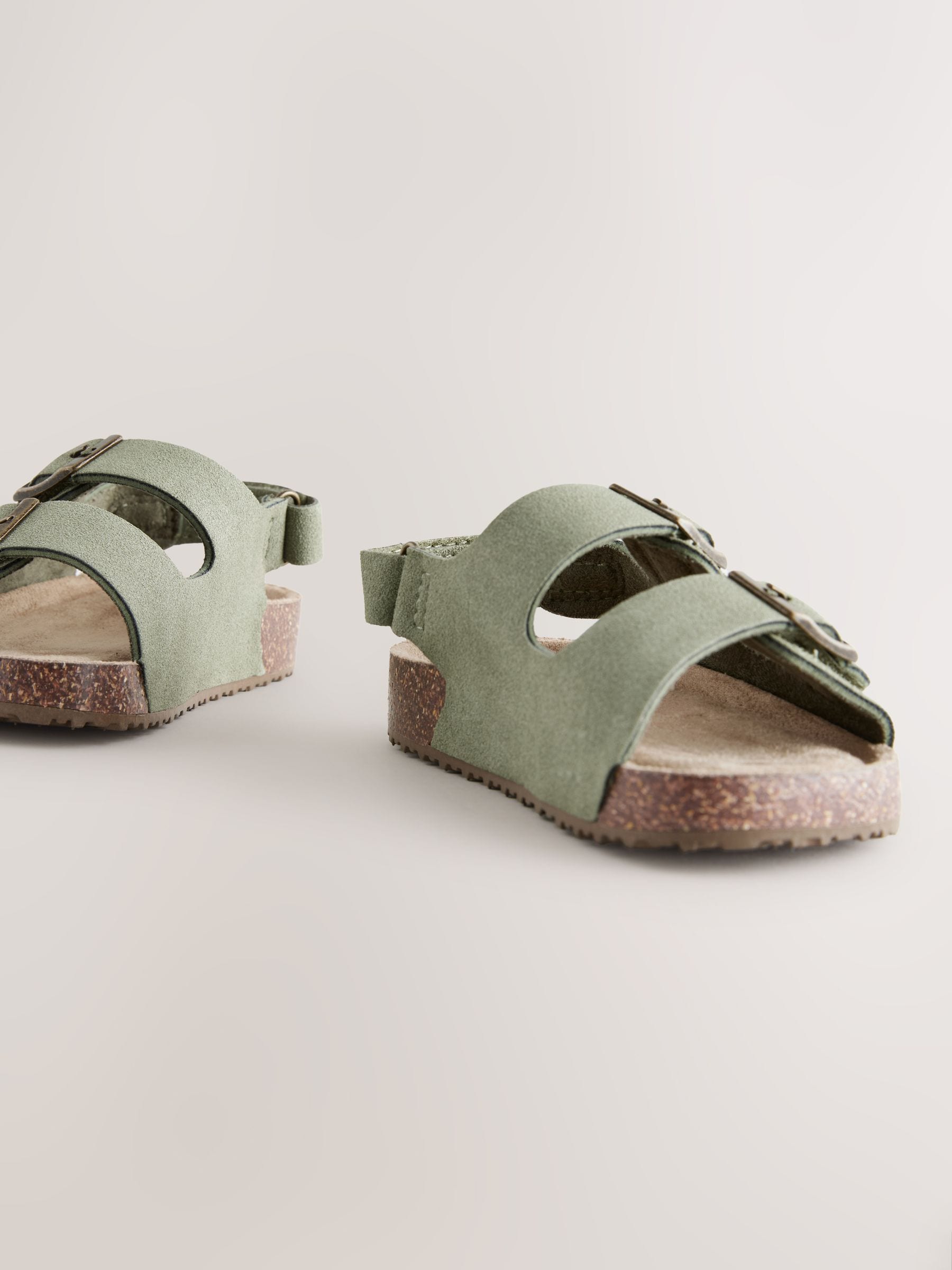 Green Wide Fit (G) Double Buckle Cushioned Footbed Sandals image 3