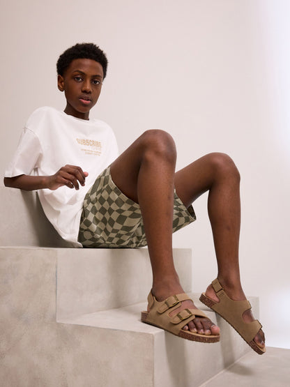 Neutral Wide Fit (G) Double Buckle Cushioned Footbed Sandals image 2