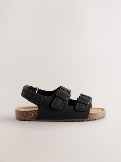 Black Wide Fit (G) Double Buckle Cushioned Footbed Sandals image 2
