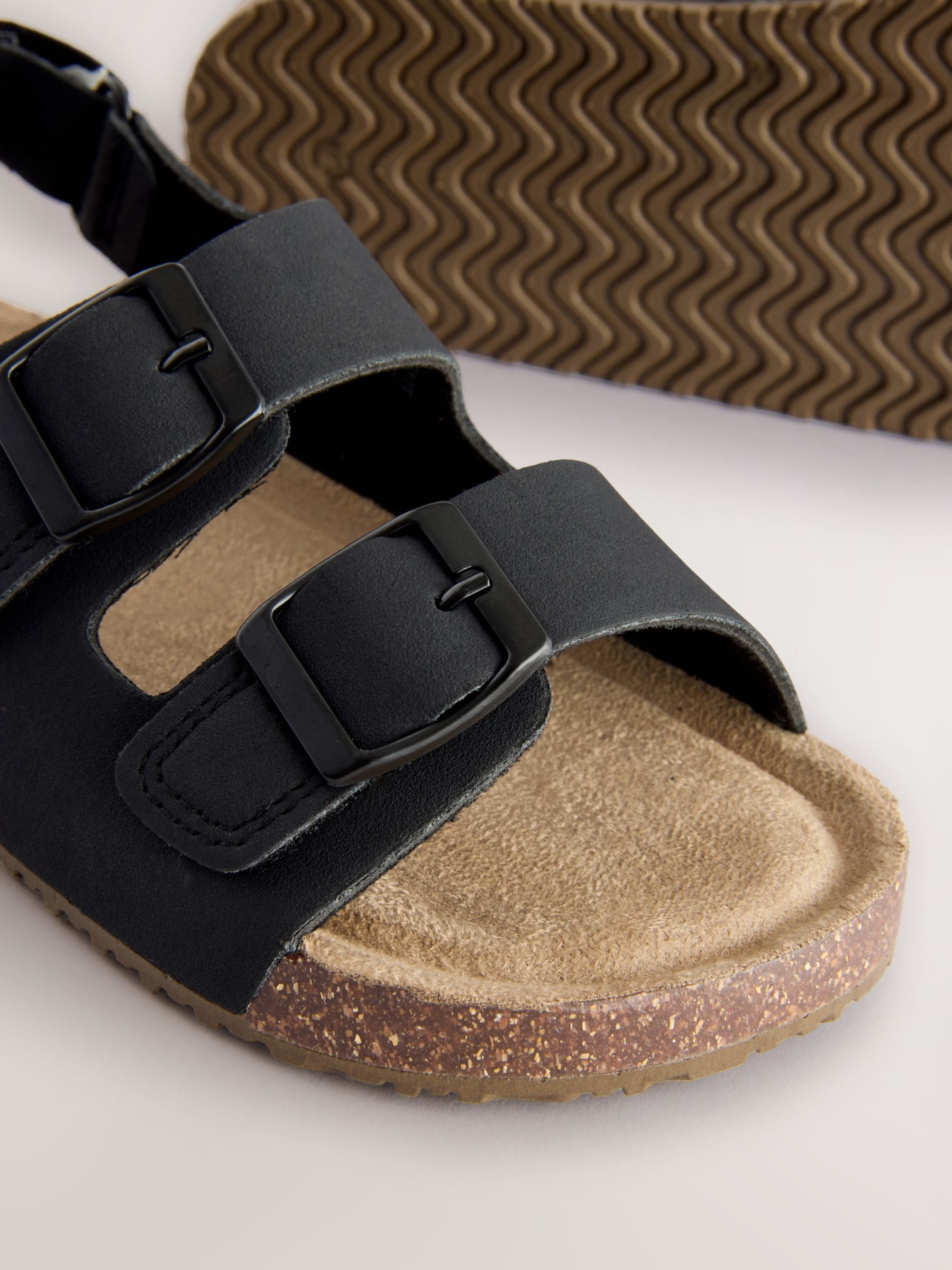 Black Wide Fit (G) Double Buckle Cushioned Footbed Sandals image 4
