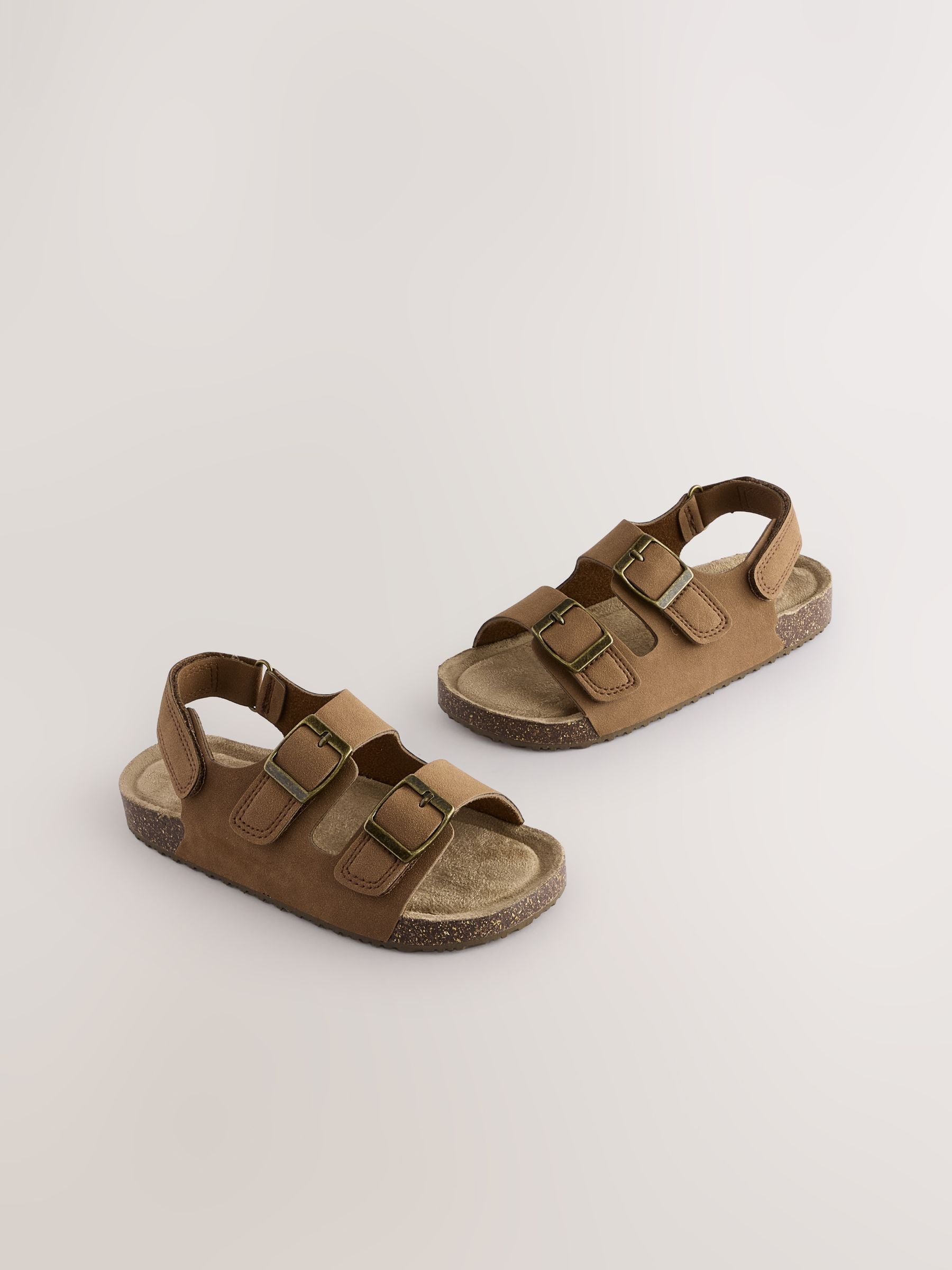 Tan Brown Wide Fit (G) Double Buckle Cushioned Footbed Sandals image 1
