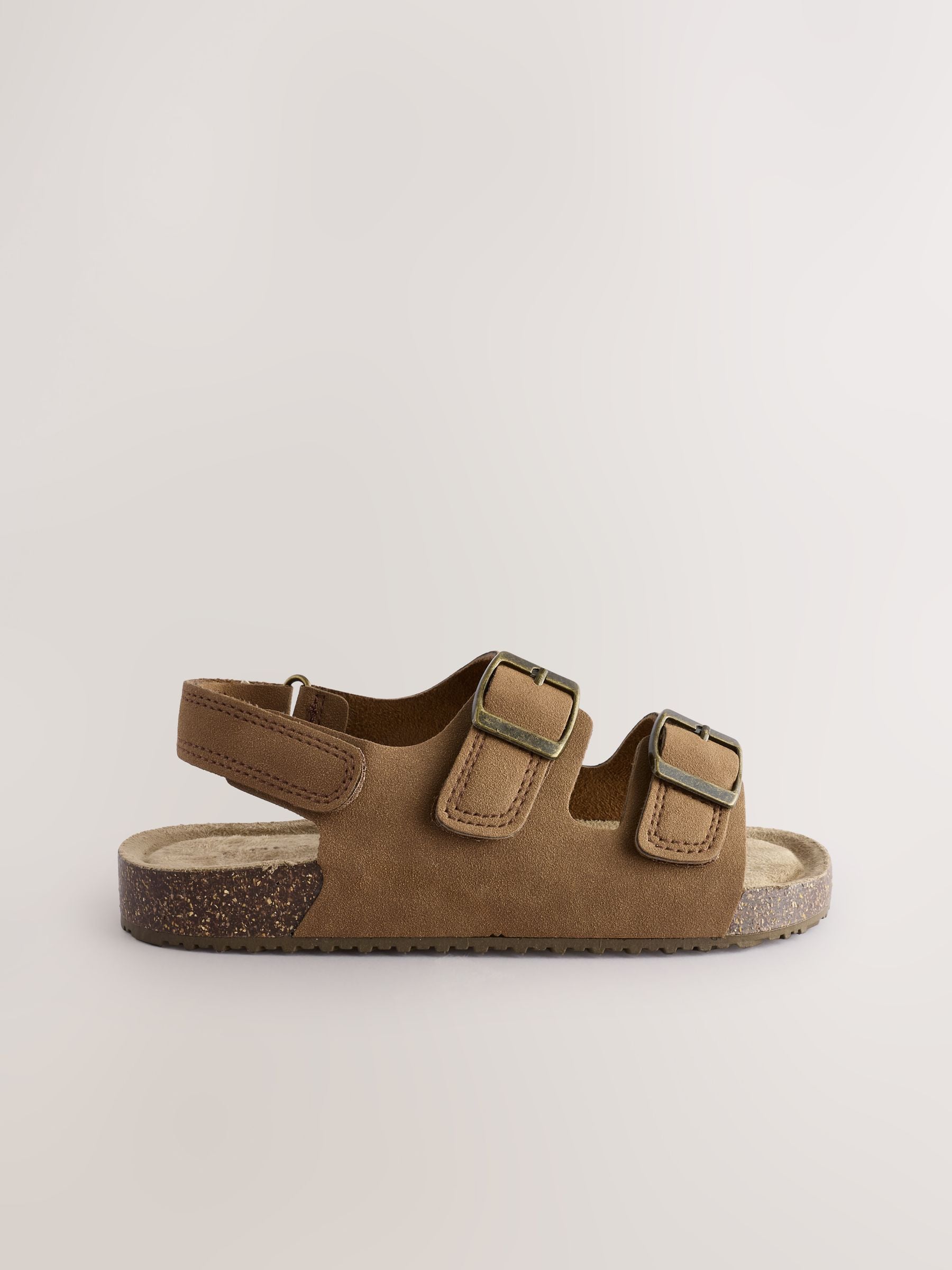 Tan Brown Wide Fit (G) Double Buckle Cushioned Footbed Sandals image 2