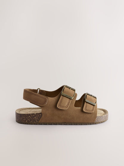 Tan Brown Wide Fit (G) Double Buckle Cushioned Footbed Sandals image 2
