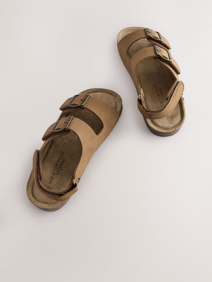 Tan Brown Wide Fit (G) Double Buckle Cushioned Footbed Sandals image 3