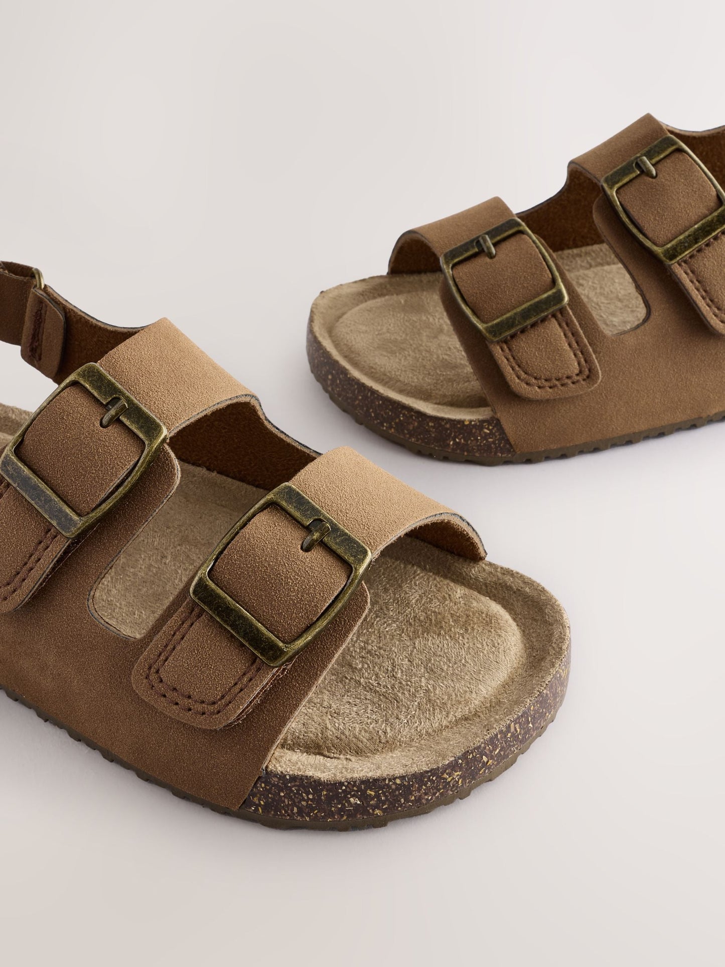 Tan Brown Wide Fit (G) Double Buckle Cushioned Footbed Sandals image 4