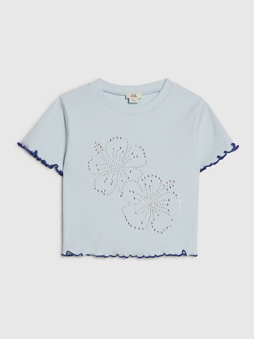 Dsiney Kidz - River Island Blue Hotfix Flower Lettuce T-Shirt image 1