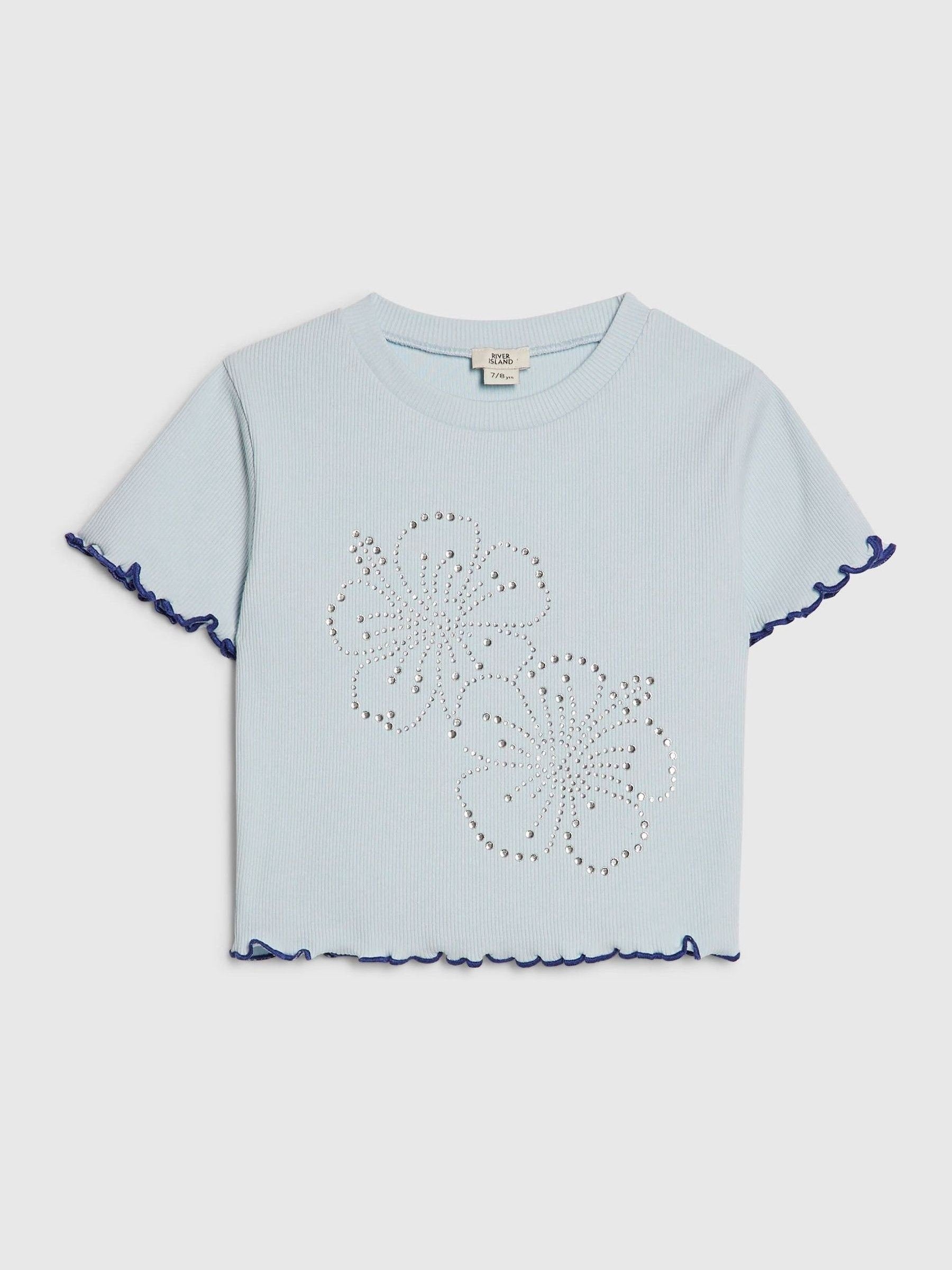 Dsiney Kidz - River Island Blue Hotfix Flower Lettuce T-Shirt image 1