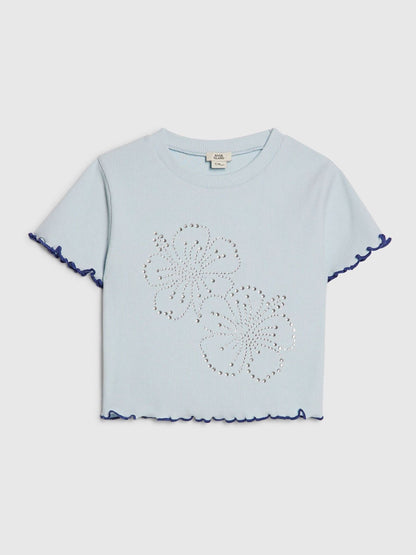 Dsiney Kidz - River Island Blue Hotfix Flower Lettuce T-Shirt image 1