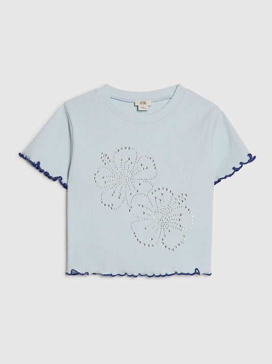 Dsiney Kidz - River Island Blue Hotfix Flower Lettuce T-Shirt image 1