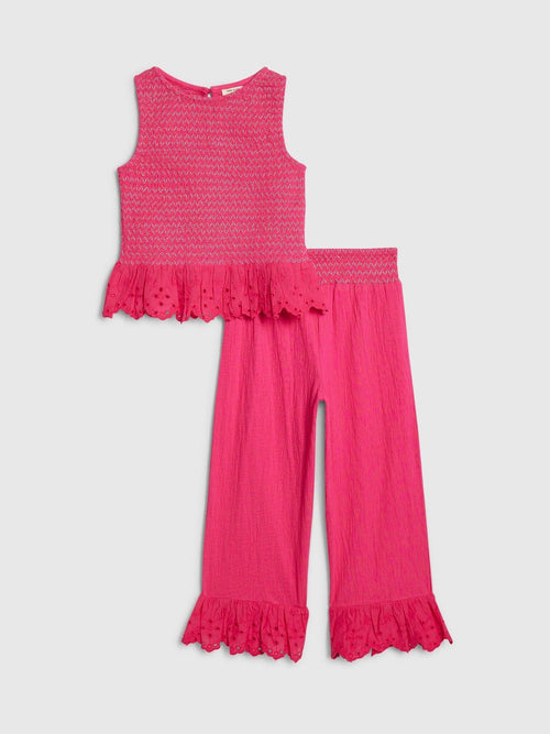 Dsiney Kidz - River Island Pink Shirred Frill Top & Trousers Set image 1