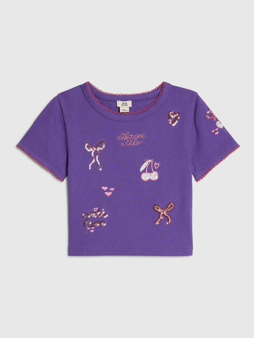 Dsiney Kidz - River Island Purple Sequin Embroidered Baby T-Shirt image 1