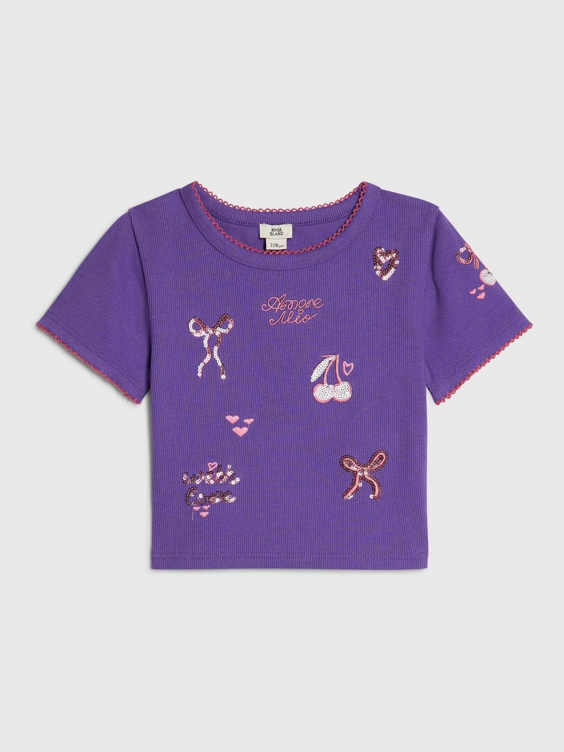 Dsiney Kidz - River Island Purple Sequin Embroidered Baby T-Shirt image 1