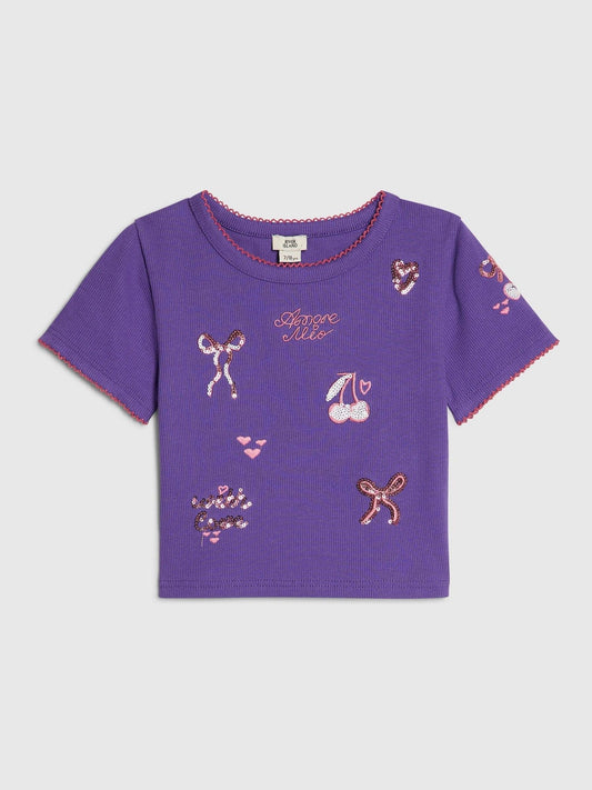 Dsiney Kidz - River Island Purple Sequin Embroidered Baby T-Shirt image 1
