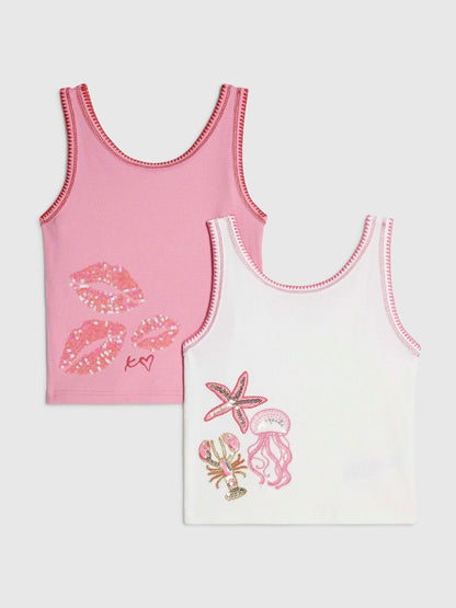 Dsiney Kidz - River Island Pink Sequin Tank Top 2 Pack image 1