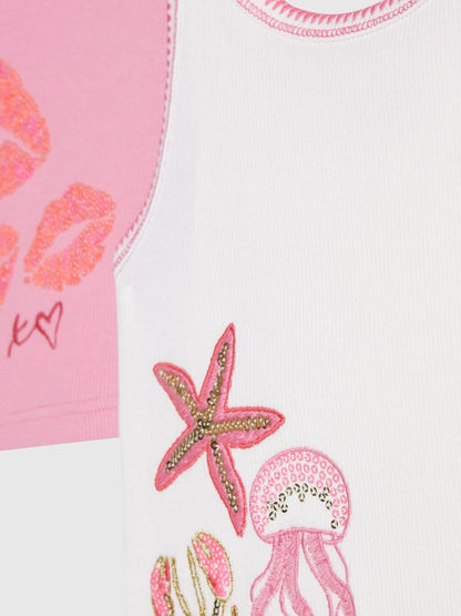 Dsiney Kidz - River Island Pink Sequin Tank Top 2 Pack image 2