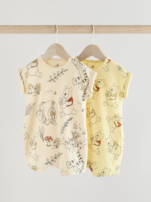 Yellow/White 2 Pack Printed Winnie The Pooh Baby Rompers image 1