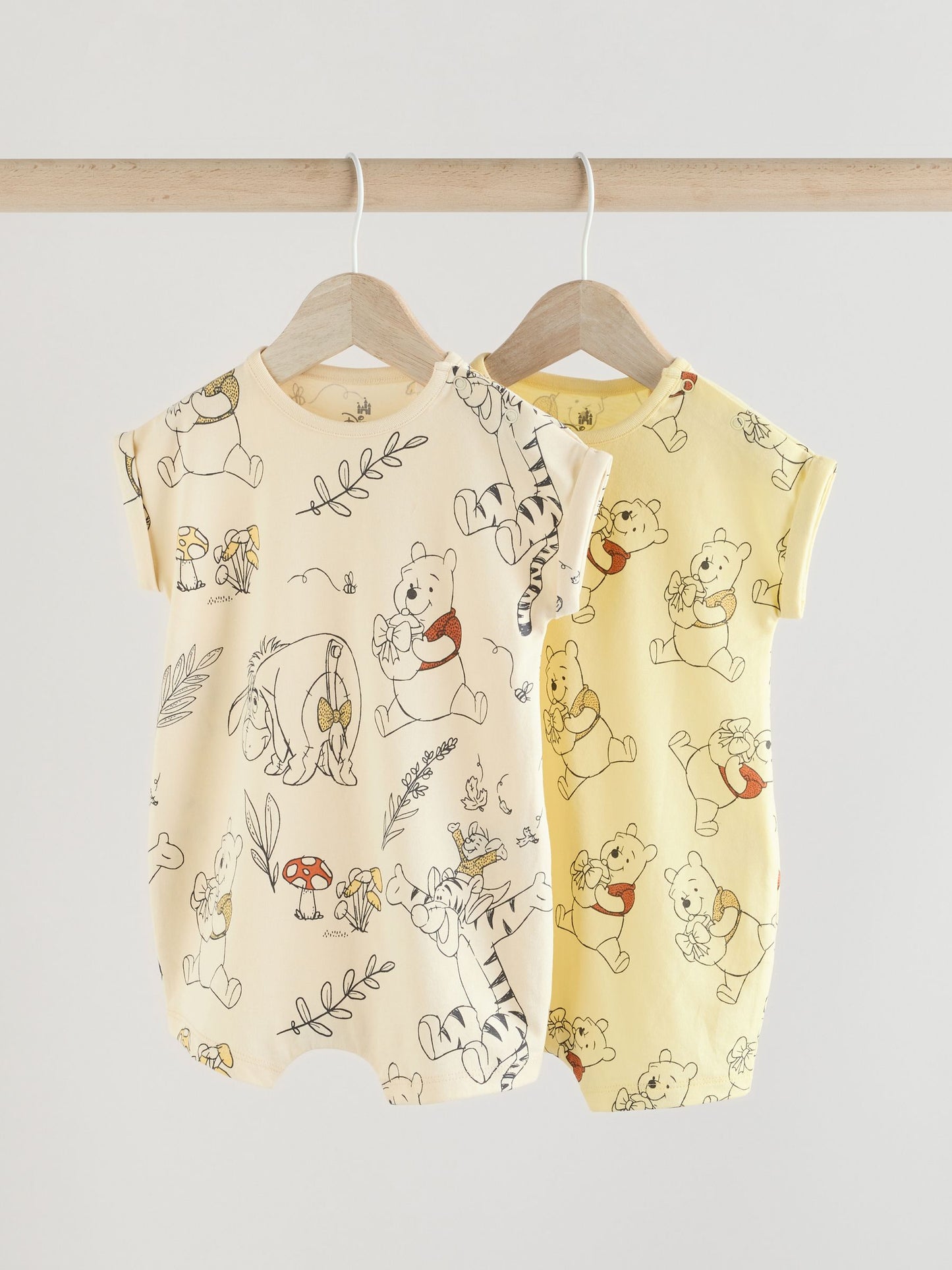 Yellow/White 2 Pack Printed Winnie The Pooh Baby Rompers image 1